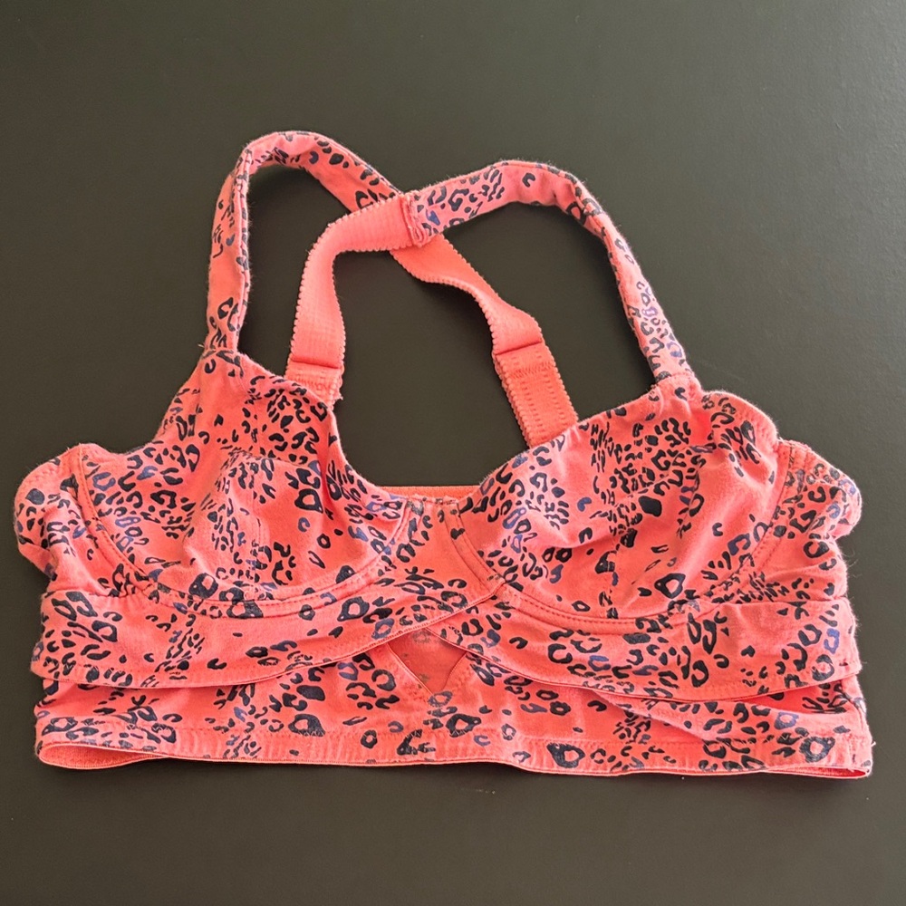 Miiyu Coral Pink Leopard Print Sports Bra